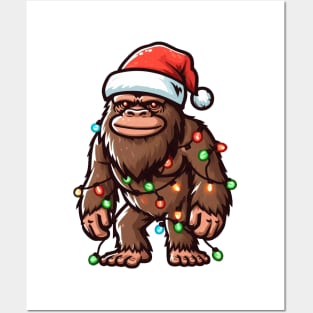 Bigfoot Santa Christmas Tree Lights Posters and Art